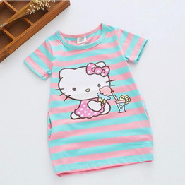2018 Summer Girls Dress Cartoon Stripe Kids Dresses For Girl Clothes 2-7Y Children girl Vestidos Costume Roupas Infantis Menina