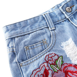 Denim Shorts Women Summer Flower Embroidery Cotton Denim Shorts 2017 Appliques plus size casual female waist Jeans Shorts AP174