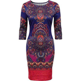 Autumn Vintage Dress 2017 New Fashion Pencil Tribal Print Dress Women Elegant Bodycon Women Dresses Short Sheath Ladies Vestidos