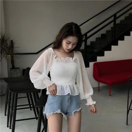 2018 fashion Women Blouse shirts Spring new women's clothing Slash neck lantern sleeves chiffon shirt