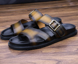 KRUSDAN Brand Shoes 2017 Men Sandals Shoes Slippers Summer Flip Flops Beach Men Shoes Genuine leather Beach shoes Sandalias