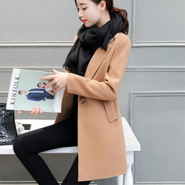 autumn winter women fashion elegant slim woolen trench coat blends lady casual  woolen long style coat blends
