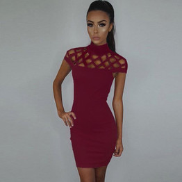 Autumn Winter Women  Dress 2017 Turtleneck Short Sleeve Hollow Out Bodycon Dress Vestidos Sexy Club Party Bandage Dresses