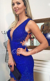 Royal Blue Lace Bodycon Cocktail Dress 2017 Sexy V-neck Short Mini Homecoming Dresses Robe de Cocktail Party Dress Backless Prom