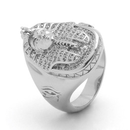 King Ice Rhodium CZ Egyptian Pharaoh Ring