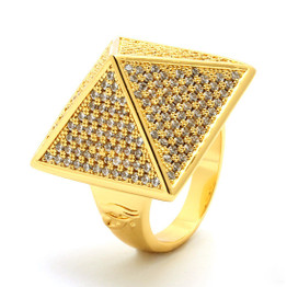 King Ice 14K Yellow Gold CZ Pyramid Ring