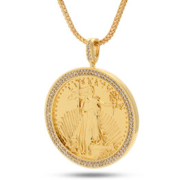 King Ice 14K Gold Medallion CZ Coin Necklace