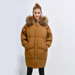 Arbitmatch Womens Down Jackets Loose Large Real Racoon Fur Down Coats Women Parkas Hood Female Duck Down Parka ong Warm Outwear