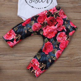 Baby Clothing Newborn Toddler Baby Girls Tops Letter Romper +Flower Pants +Bow Headband 3Pcs Outfits Set Clothes