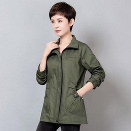 2017 Spring Middle-aged Women Windbreaker Coat Loose Large size Solid color Mother loaded Women Jacket Autumn Outerwear TNLNZHYN