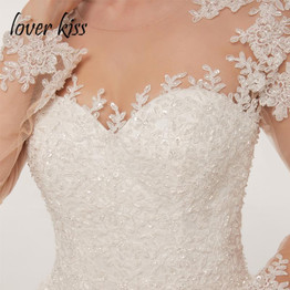 Lover Kiss Bride Dress Lace Luxury Sheer Tulle Long Sleeve Wedding Dress 2018 Beaded Mariage robe Bridal Gowns vestido de noiva