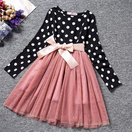 Ai Meng Baby Girl Dress For Children Long Sleeve Bow Princess Girls School Dresses Polka Dot Infant Girls Clothes Baby Clothing