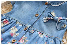BibiCola New Spring Autumn Denim Baby Girls Dress Floral Bow Infant Princess Dress Casual Short Sleeve Girl Clothes