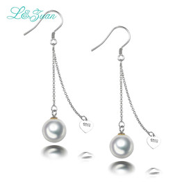 I&amp;Zuan Fine Jewelry S925 Sterling Silver Jewelry Dangle Pearl Earrings For Women White/Black Freshwater Pearl Drop Earrings