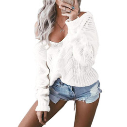 2017 Sexy White Off Shoulder Split Knitted Sweater Women Casual V Neck Pullovers Knit Beach Wear Autumn Winter Jumper Pull Femme