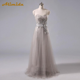 ALIMIDA Elegant Evening Dress Long 2018 Crystal Stunning Party Dresses 3D Flower A-Line Prom Dress Strapless robe de soiree