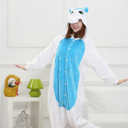 2017 Cartoon Blue Unicorn Pajama sets Flannel Pajamas for women cute animals long-sleeved adult pajamas Sleepwear