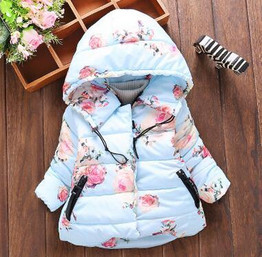 Warm Winter Baby Girls Parkas Rose Print Outerwear Hooded Cotton-Padded Thicken Coat Outerwear Parkas Snow Wear Casaco