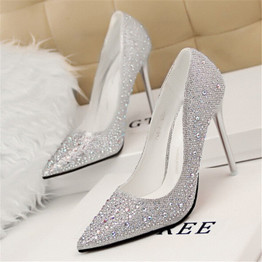 2019 Fashion Women Pumps New Women High Heels Women Shoes Sexy Pointed Wedding Shoes Sequined Bigtree Shoes Women Heels 10cm