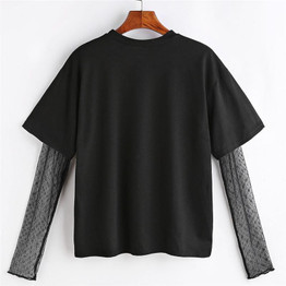 Feitong Harajuku T Shirts Women Summer Causal Embroidery Rose Lace Splice Long Sleeve Tee Shirt vetement femme camisetas mujer