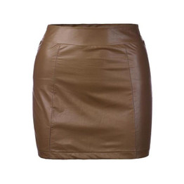 FEITONG 2017 Pink Brown Women Solid High Waist Sexy Bandge PU Leather High Waist Pencil Bodycon Hip A-Line Short Mini Skirt&30