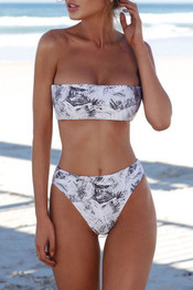 Holiday Palm Tree Bandeau Brazilian Swimsuit-Two Piece Set