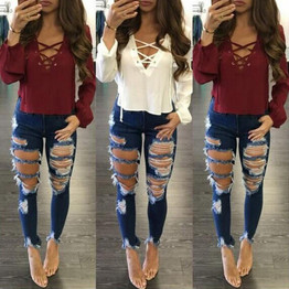 Hole Ripped Jeans Women Pants Cool Denim Vintage Pencil Jeans for Girl Mid Waist Casual Pants Female Summer Style #240163