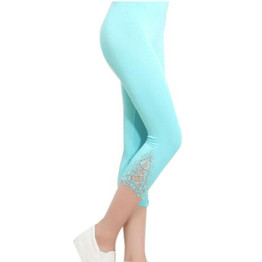 2017 New Women Summer Lace Pants Crochet Skinny Stretch Cropped Leggings Trousers Capris Pants 3/4 Length Leggings Summer Pants