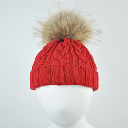 Baby Winter Raccoon Fur Pompom Hat Kids Real Fur pom pom Beanie Cap Crochet Hat Natural Fur Pompons Knitted Hats For Children