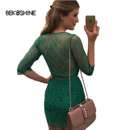 Bekoshine 2017 Newest Vestidos Women Summer Dress Fashion Green Color Casual Lace Dress O-Neck Half Sleeve Vestido de festa