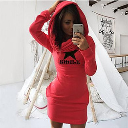 BEFORW 2017 Autumn And Winter Women Hooded Dress Fashion Printing Long Sleeves Dressess Black Gray Womens Clothing Dress