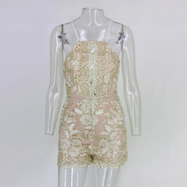 Beetone New Bodycon Jumpsuit Backless Sexy Lace Bodysuit Women Short Jumpsuit Overalls Combinaison Femme Hollow Out Playsuit