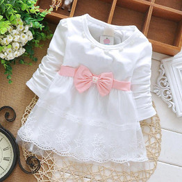 DreamShining Spring Baby Girl Dress Long Sleeve Lace Bow Kids Clothes Party Princess Dress Children Baby 1 Year Birthday Dresses