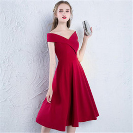 It's YiiYa Red Off The S V-Neck Sleeveless Fashion Designer Elegant Cocktail Gowns Knee-Length Cocktail Dress LX376