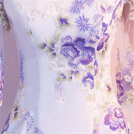 It's YiiYa Luxury Purple High Collar Half Sleeve Floral Print Lace Cocktail Dresses Knee-Length Formal Dress Party Gown MX044