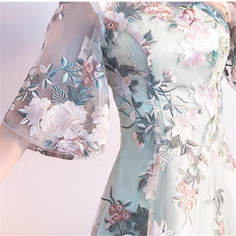 It's YiiYa Luxury Light Green Half Sleeve Floral Print Lace Cocktail Dress Knee-Length Formal Dress Party Gown MX022