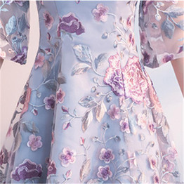 It's YiiYa Luxury High Collar Half Sleeve Floral Print Lace Cocktail Dresses Knee-Length Formal Dress Party Gown MX051