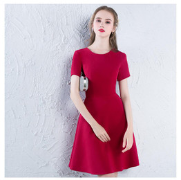 It's YiiYa 2018 Red Short Sleeve O-Neck Fashion Designer Elegant Cocktail Gowns Knee-Length Cocktail Dress LX382