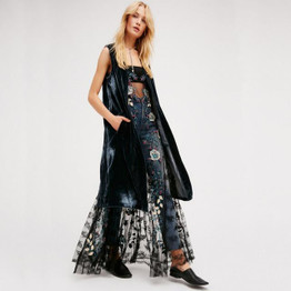 IRISIE Apparel Burgundy Casual Female Velvet Coat Loose Sleeveless Sweet Cardigan Trench Elegant Vintage Women Trench Coat