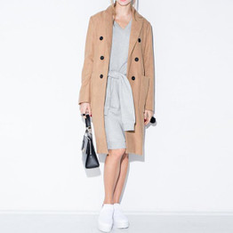 IRISIE Apparel Khaki Double Pockets Lapel Coat Vintage Loose Female Trench Casual Slim Sweet Warm Women Trench Coat