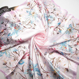 90cm*90cm 2017 Fashion Brand Female Pink Scarf,Women Polyester Silk Scarf Flowers Design Satin Big Square Scarf/Shawl For Ladies