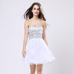 Little Black Cocktail Dresses with Sequined Bodice Tulle Sweetheart Lace Up Back Evening Party Dress Short Prom Gowns OS032