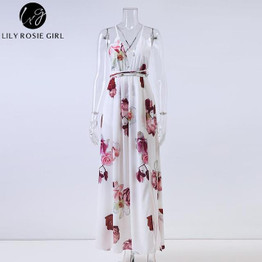 Lily Rosie Girl White Floral Deep V Neck Maxi Summer Dress
