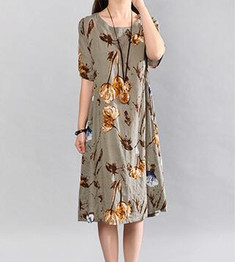 2018 New Summer dress Casual Plus Size Women Dress Vintage Printing cotton Linen Loose long Dress Vestidos Robe Dresses