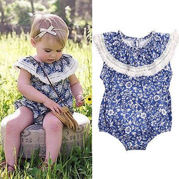 Adorable Floral Newborn Baby Girl Romper – Summer 2023 Blue and White Porcelain Jumpsuit Outfit – Cute Sunsuit One-Piece for Kids