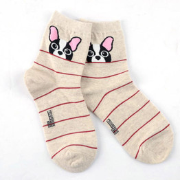 Cute Bulldog Husky Pug Women's Socks - Warm Cartoon Animal Striped Socks for Spring and Winter