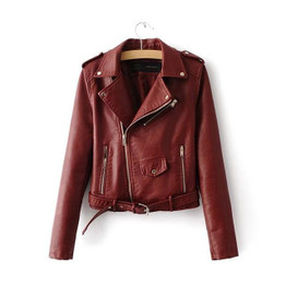 FinalFit Leather Jacket Women, Autumn&Winter PU Faux Leather Ladies Motorcycle Leather Jacket With Belt