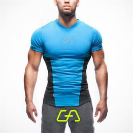 New high quality 2016 gymshark leica polyester patchwork compressed T-shirt male bodybuilding muscle men men's t shirts