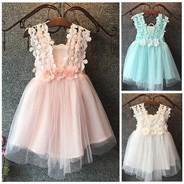 Summer Baby Girl Dress Princess Pearl Lace Tulle Flower dress Party Gown Fancy Dress Chiffon Sundress