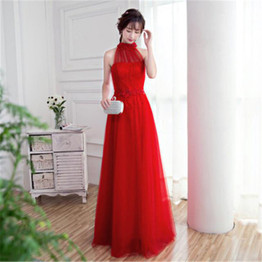 stock A-line Halter Tulle elegant  cheap bridesmaid dresses Wedding party dresses  robe de soiree